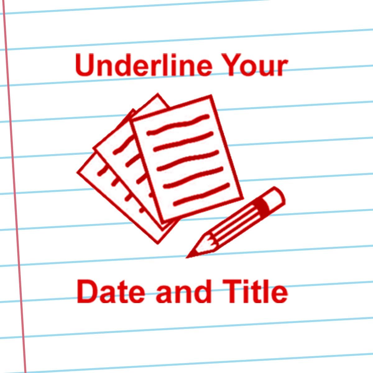 Underline Your Date and Title Teacher Stamp. Self-Inking Stamp for Marking. 26x31mm, Reinkable, Red Ink*