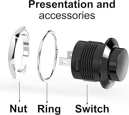 Miniatura 10 de DIYhz Interruptor de botón momentáneo, mini interruptor redondo sin bloqueo AC 250 V3 A CA 125 V6 A, tapa roja apagada (20 unidades)