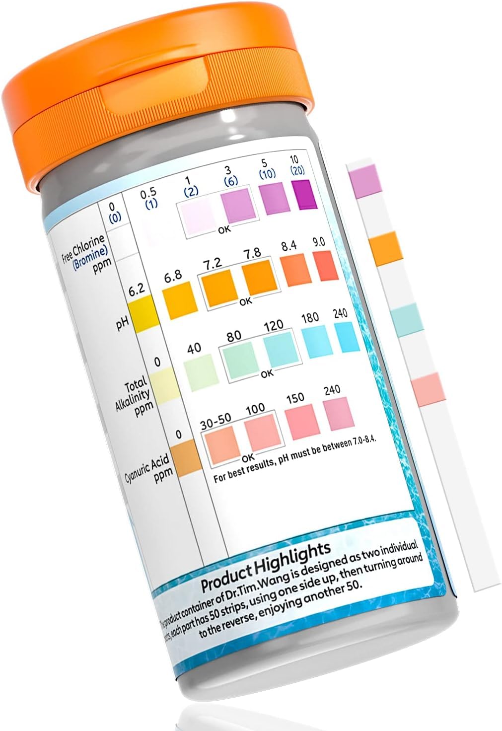 Strisce di prova per piscina e vasca idromassaggio - Kit di test di precisione medica 3-1 4-1 7-1 per piscina - Test di pH, cloro libero (bromo), alcalinità totale e acido cianurico e
