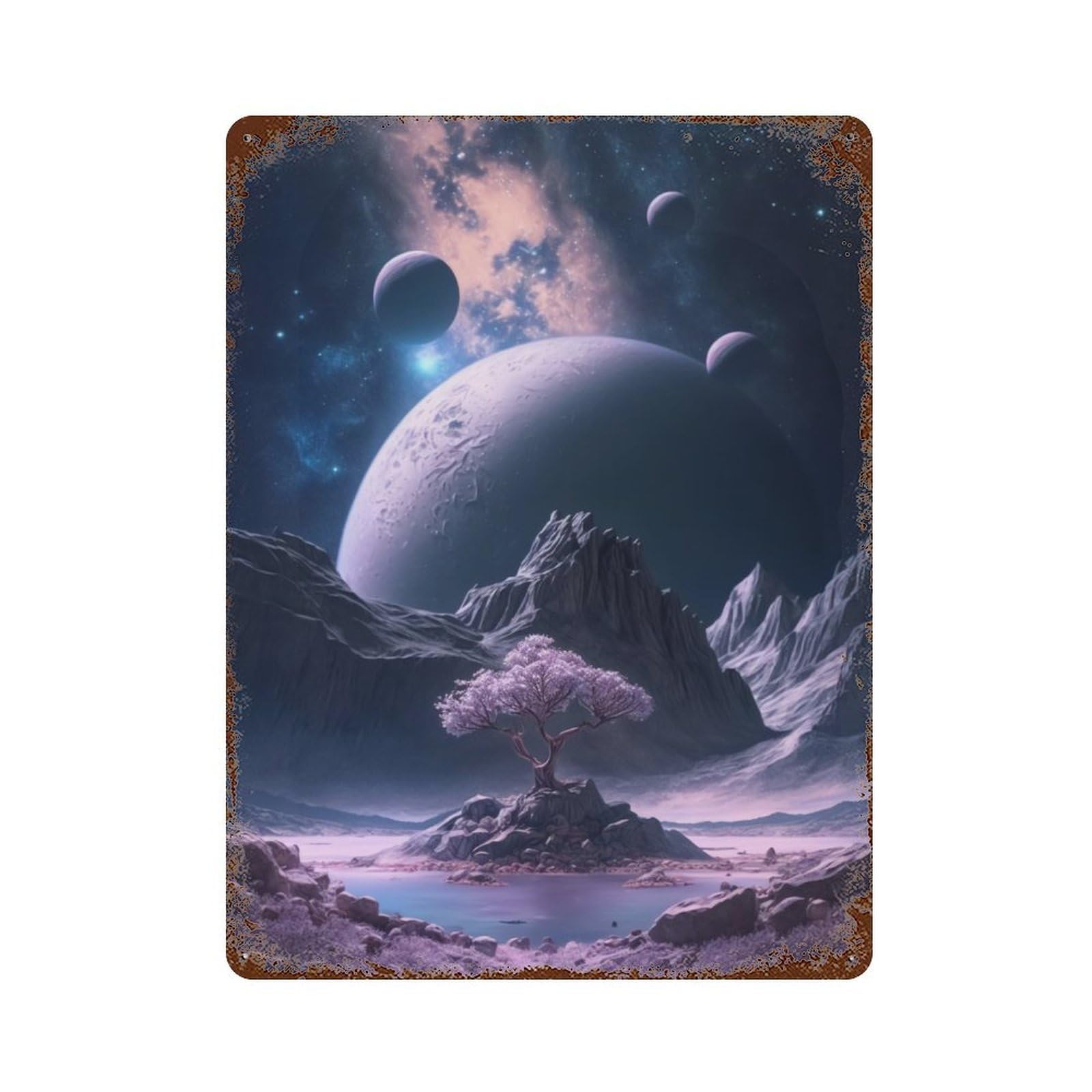 Celestial Grove 15.7"x11.8" Rust Effect Tin Sign, Industrial Home Decor for Living Room, Hallway And Home Decor