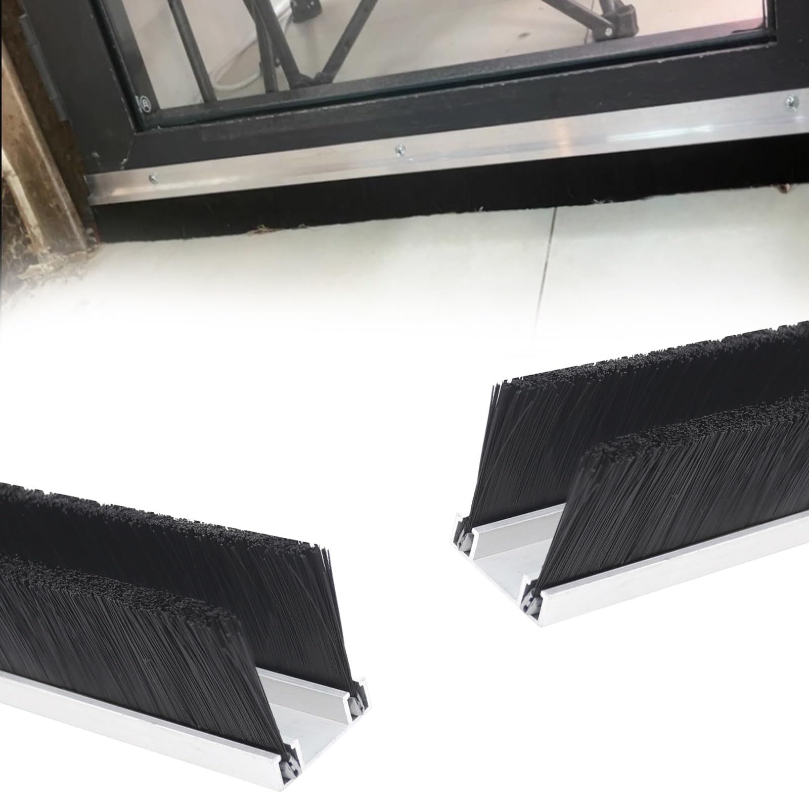 Aluminum Alloy Base Nylon Brush， Alloy Door Bottom Brush Sweep Seal 10-300mm Height 1 2 5 Pcs(2 Pcs,Brush height 70MM)