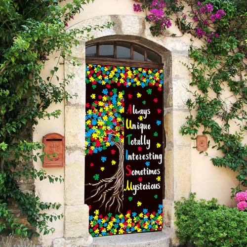 FARMNALL Capa de porta de conscientização do autismo, decorações do mês de conscientização do autism