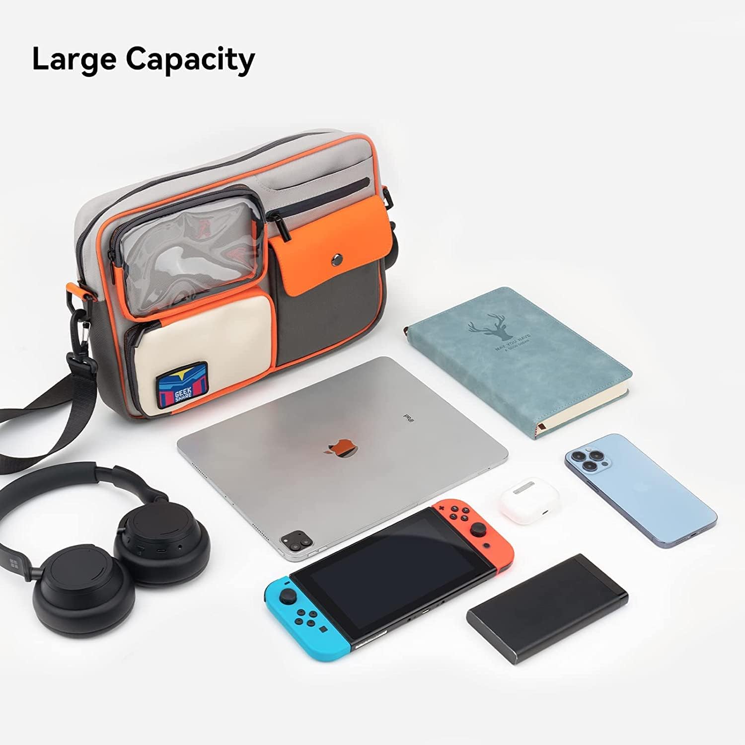GeekShare Multifunctional Switch/OLED Travel Carrying Case-Color Contrast Vintage Messenger Bag Compatible with Switch-Portable Storage Bag