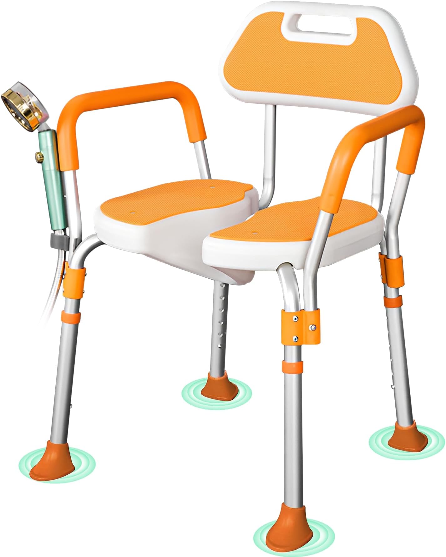 Shower Chair with Arms & Back - Heavy Duty, Adjustable,Non-Slip, for Seniors,Disabled, and Pregnant Women - 180KG Capacity,3D Recessed Seat,6 Height Settings