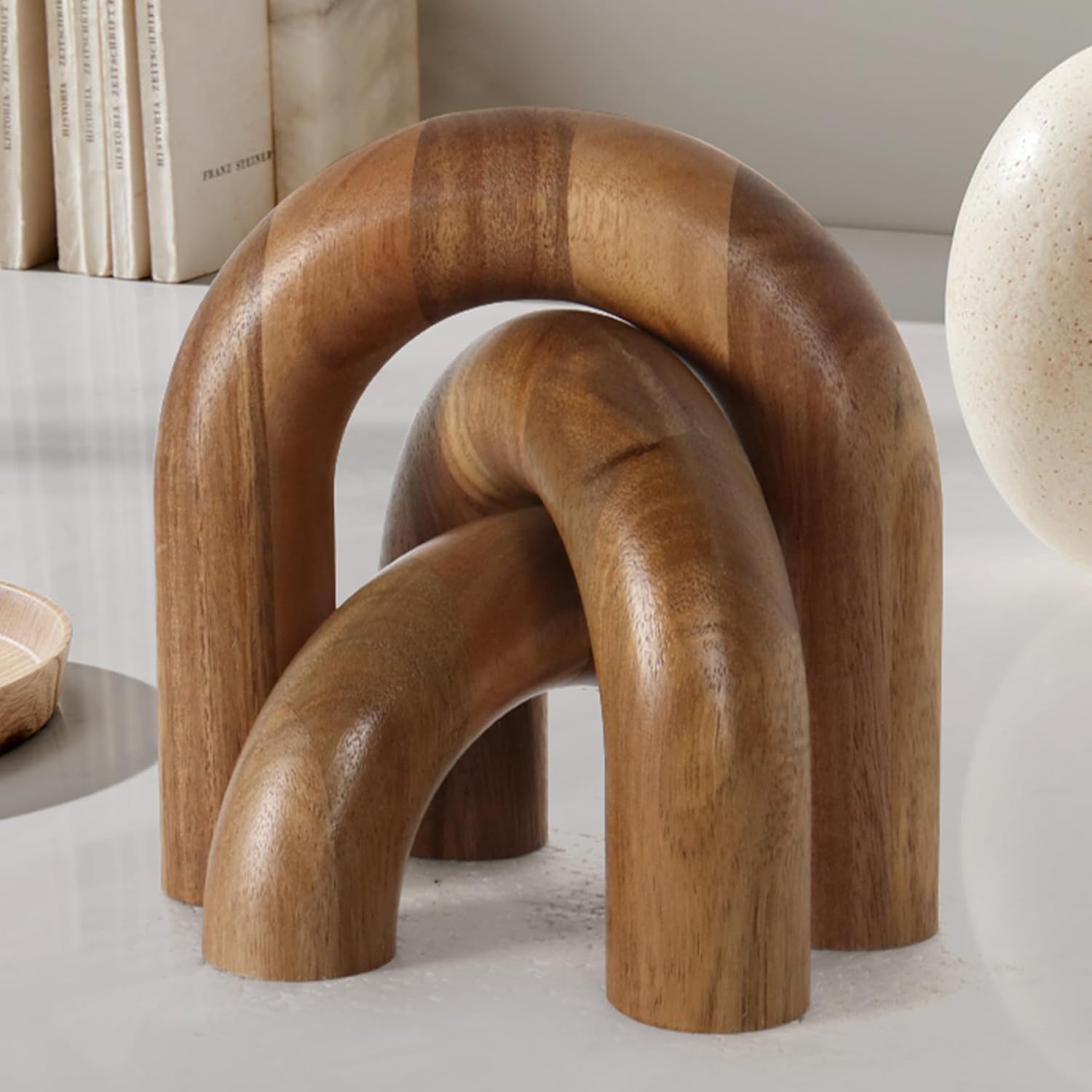 WUDORY Pack of 3 Wooden Arch Decor Wooden Coffee Table Decor Aesthetic Bookshelf Decoration Desk Decor Objects Natural Modern Home Decor Boho Decor for Living Room Entrance Small Medium Large-image-20