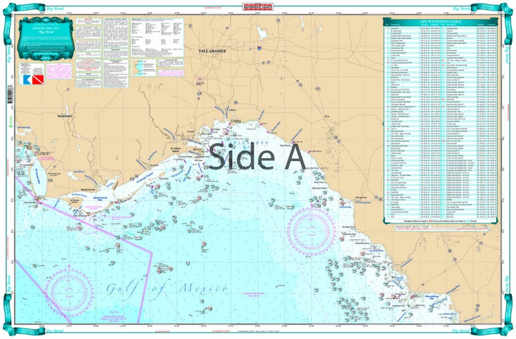Panhandle Offshore Fish and Dive Chart Kit, 3 Charts Plus a Chart Tube, Easy-to-Read, Large Print, Waterproof Paper, Tear Resistant, Printed on two sides, 2 charts in 1, NOAA Charts