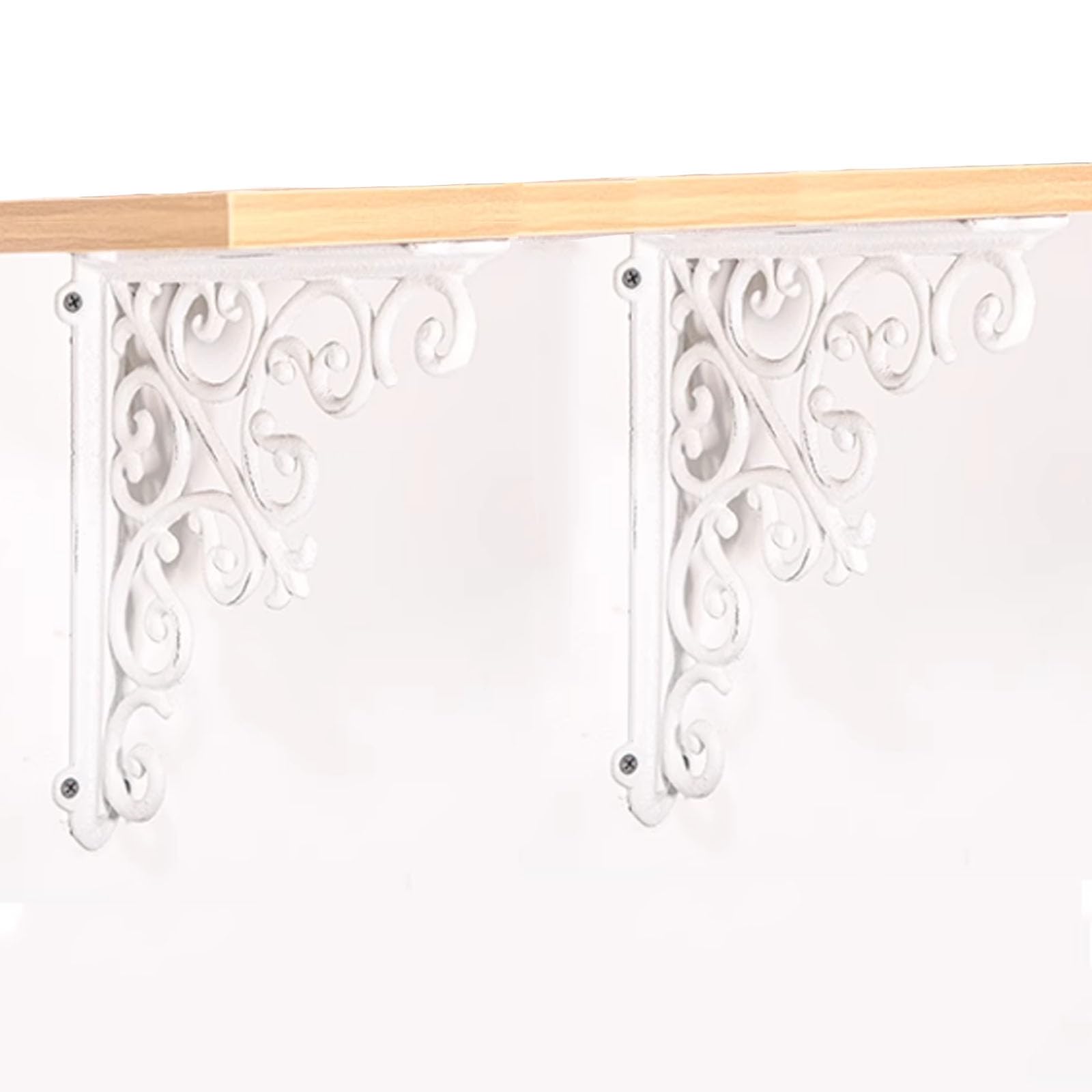 Par de Soportes de Estantería de Hierro Fundido,Soportes para Estantes Rústico,Escuadras Estantería Envejecidas,Soportes para Estantes Pesados de Pared,con Tornillos,Blanco (18cm)