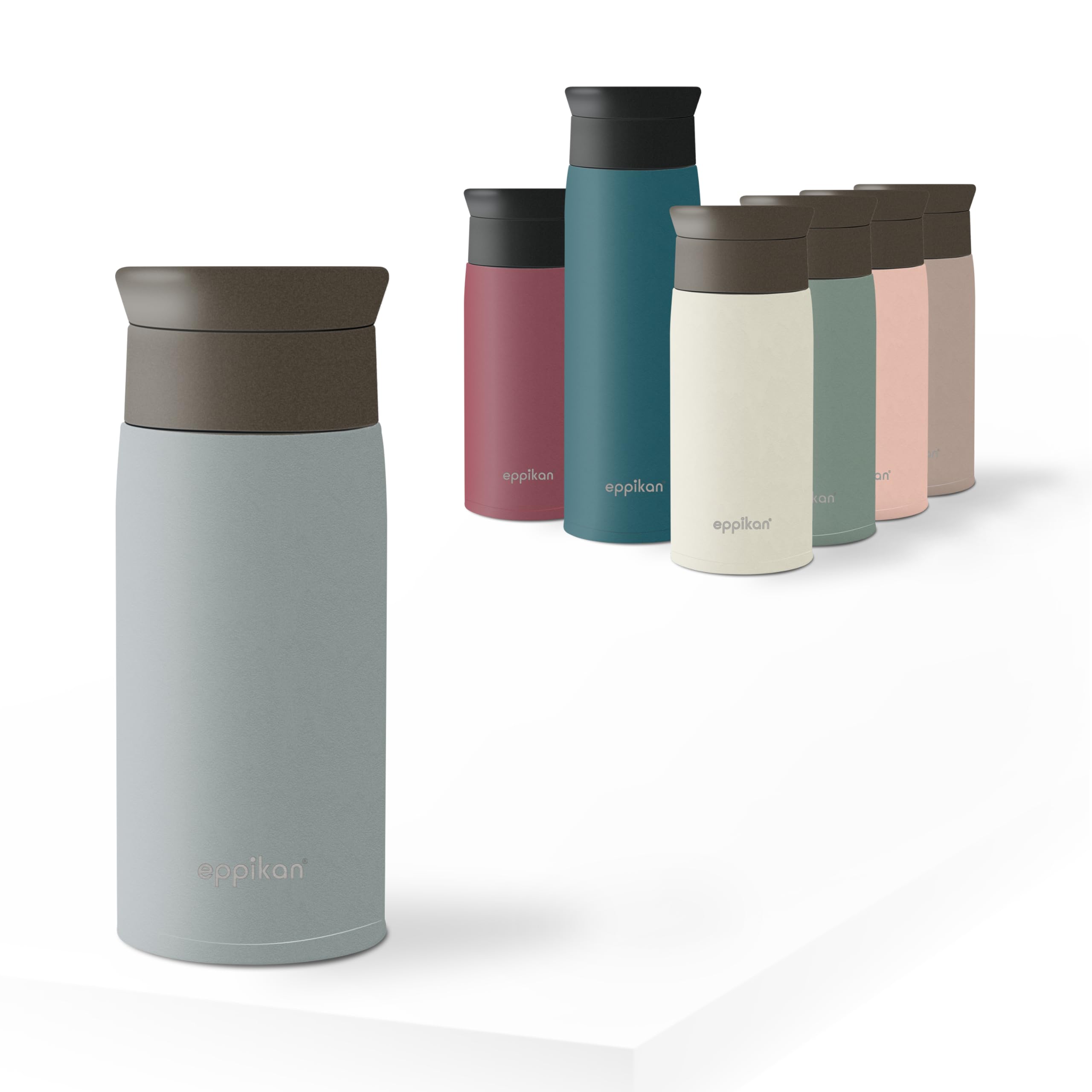 eppikan eppiToGo Edelstahl Thermobecher- Isolierbecher, Kaffee-to-go Becher, 350 ml, 500 ml Travel Mug, Autobecher, auslaufsicher mit hygienischer 360°-Trinköffnung (Pastel Blue, 350 ml)