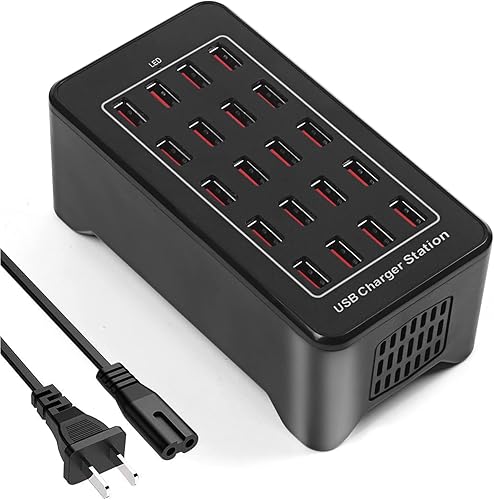 Estación de carga USB múltiple de 20 puertos de 100 W (20 A), estación de carga USB multipuerto RISWOJOR con detección inteligente, compatible con