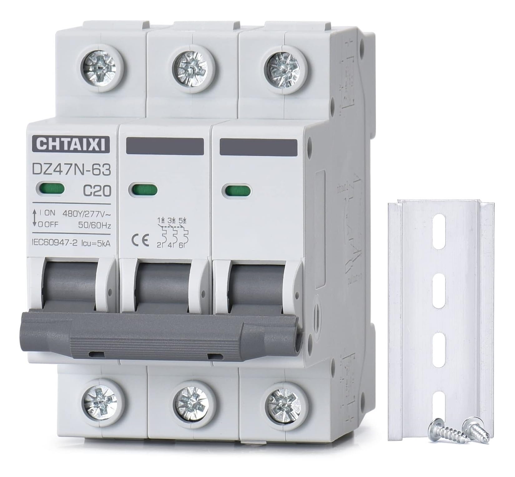NVSFZGIYG 3Pole DIN Rail Mount Circuit Breaker 20 Amp 480V AC Miniature Thermal Magnetic Trip Disconnect Switch MCB C20(47n63-3pc-20 Amp,480V)
