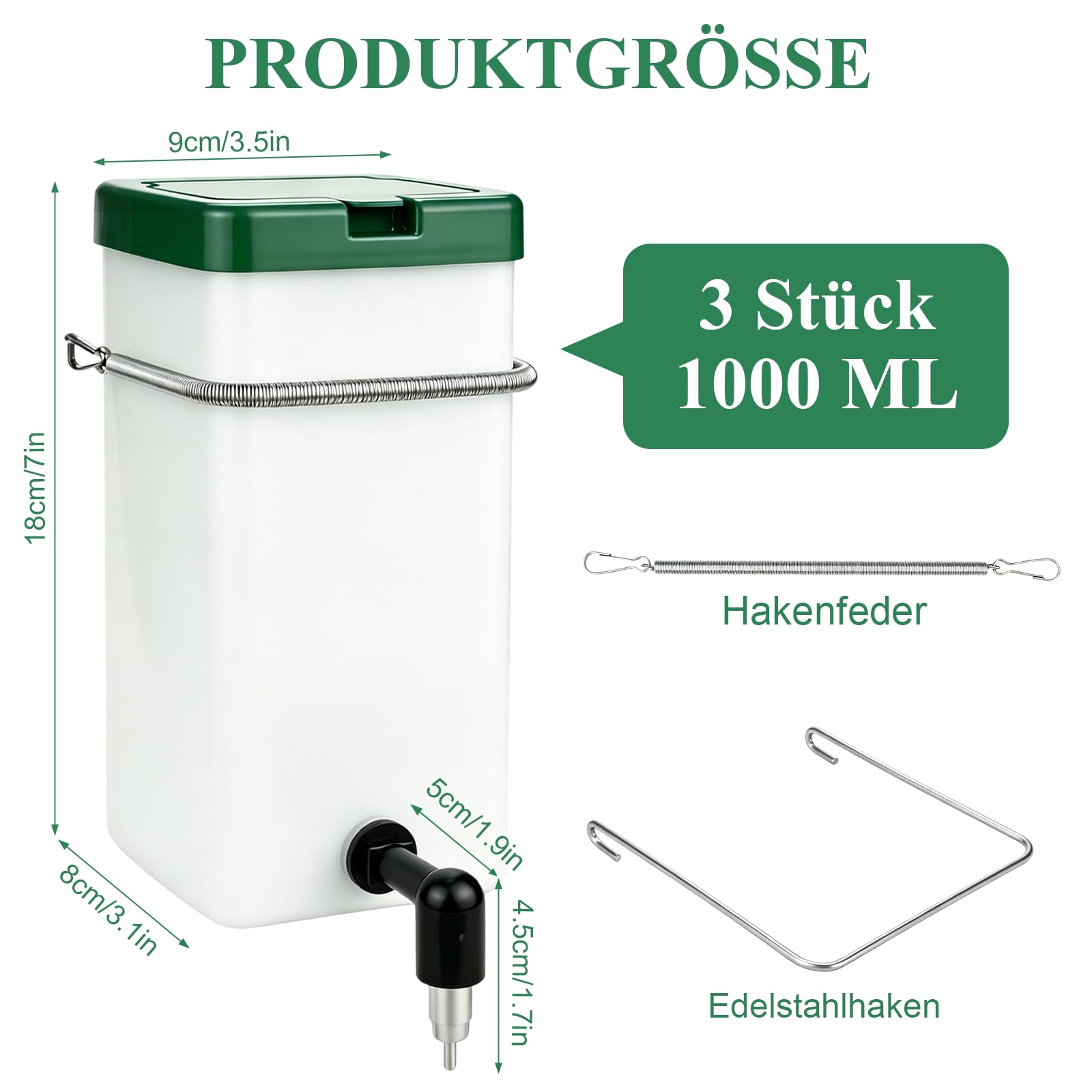 Kaninchentränke 1000ML Trinkflasche Kaninchen mit Halterung, Kaninchen Automatischer Wasserspender, Nippel Nagertränke Keine Tropf Trinkflasche für Nagetiere Kleintierstall(3 Stück)