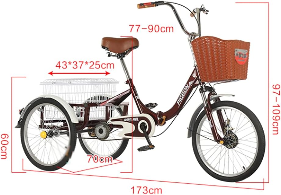 Adult Tricycle Trike Bike Bicycle 20inch Tricycle with Shopping Basket 3-Wheel Bicycle for Shopping W/Installation Tools Three-Wheeled Bicycle for Men & Women Picnic