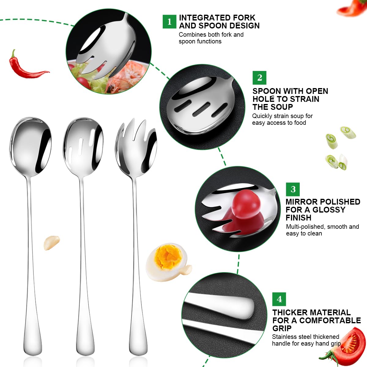 CANCYCC Salatbesteck Set Edelstahl - 6-teilig 2in1 Vorlegebesteck 20cm Für Familie & Hotel