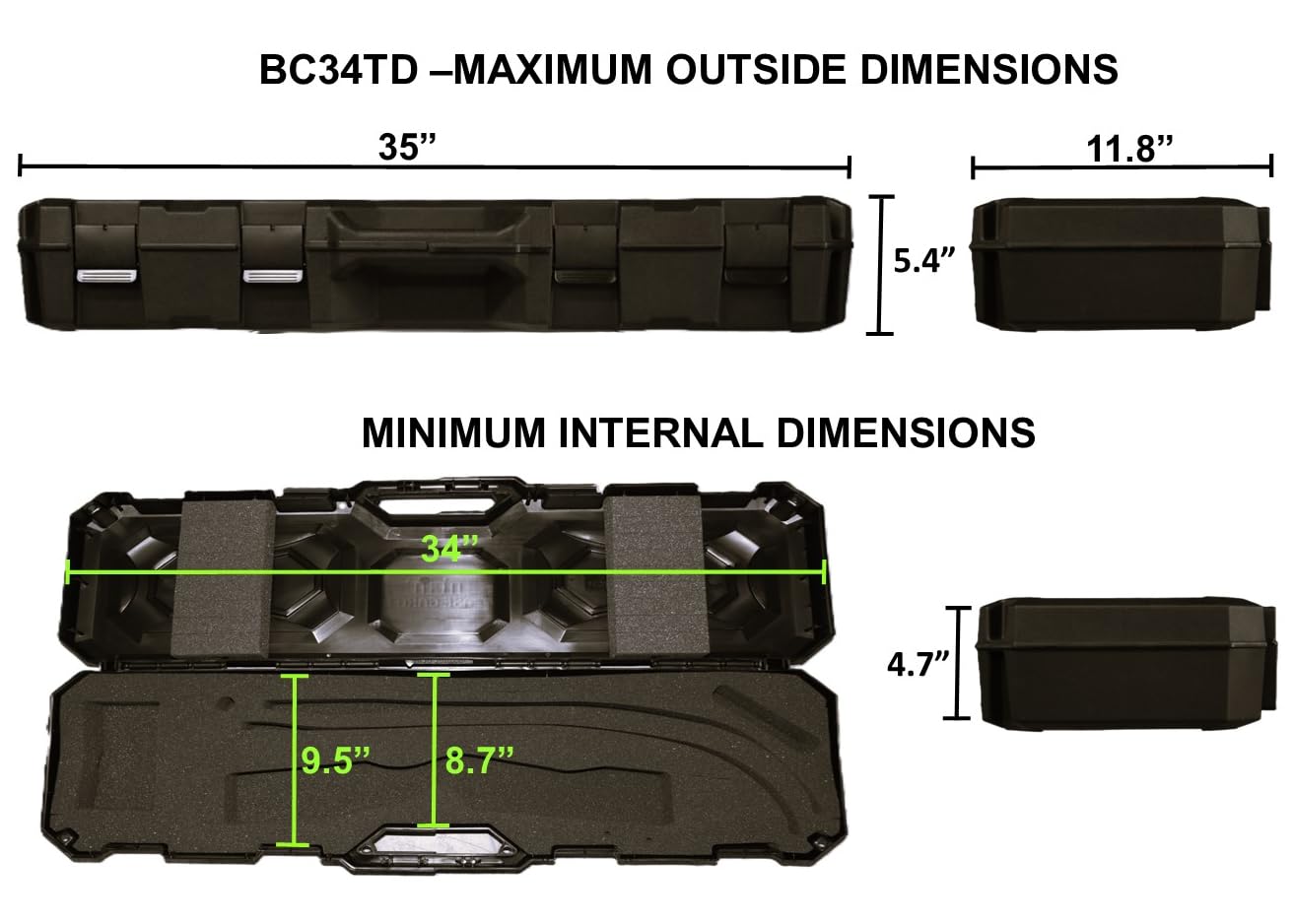 MTM BC34TD Takedown Recurve Bow Case, Lockable Storage, Airline Approved Hard Case, Hold’s 16 arrows, For one target or hunting bow setup, Made in USA