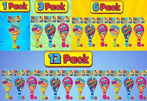 Kool N' Fun Plastic Paddle Ball w/ String Attached (3 Paddles) by JARU. Classic Retro Toys for Kids & Adults, Boy & Girl. Indoor Game and Outdoor Set Toys. Party Favors Birthday Easter Prizes. 1994-3