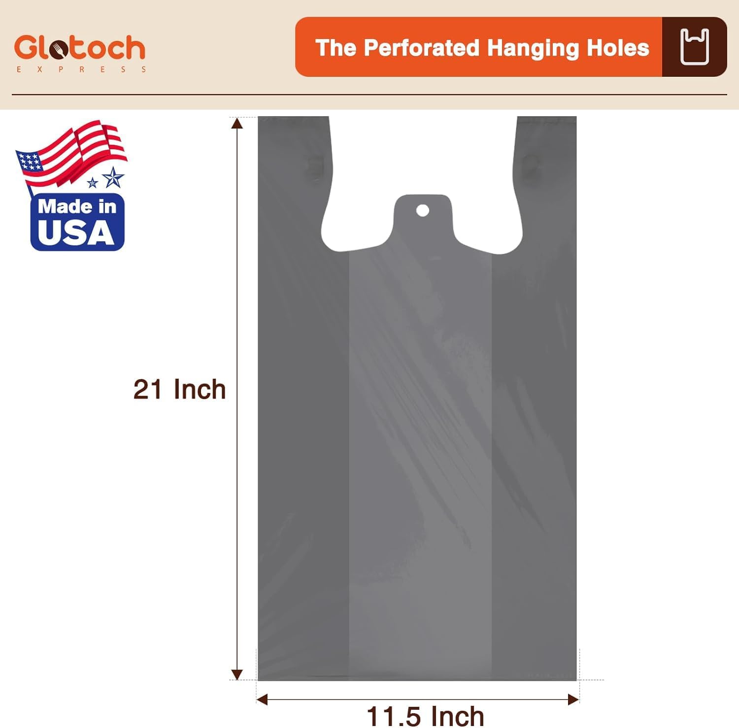 Glotoch 1000 Count - Plastic T-shirt Bags Grey (Plain), 11.5" x 6.5" x 21" Grocery Bags with Handles for Restaurant, Retail, Grocery Store, Takeout, Convenience Stores, Shopping Bag in Bulk - Image 2