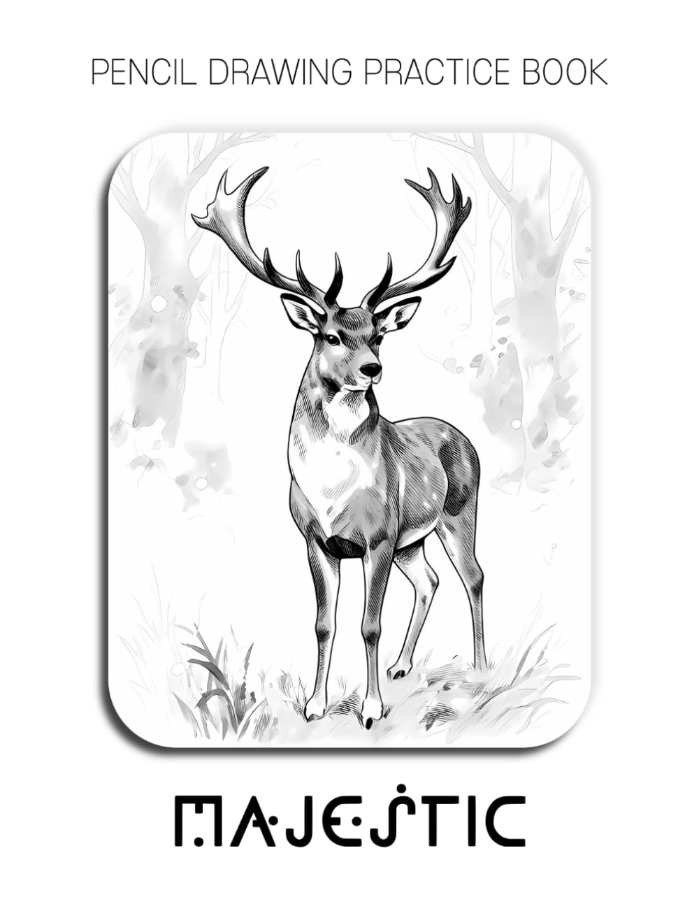 Pencil Drawing Practice Book - Majestic: Mastering Deer Anatomy, Antler Structure, and Atmospheric Wildlife Landscapes