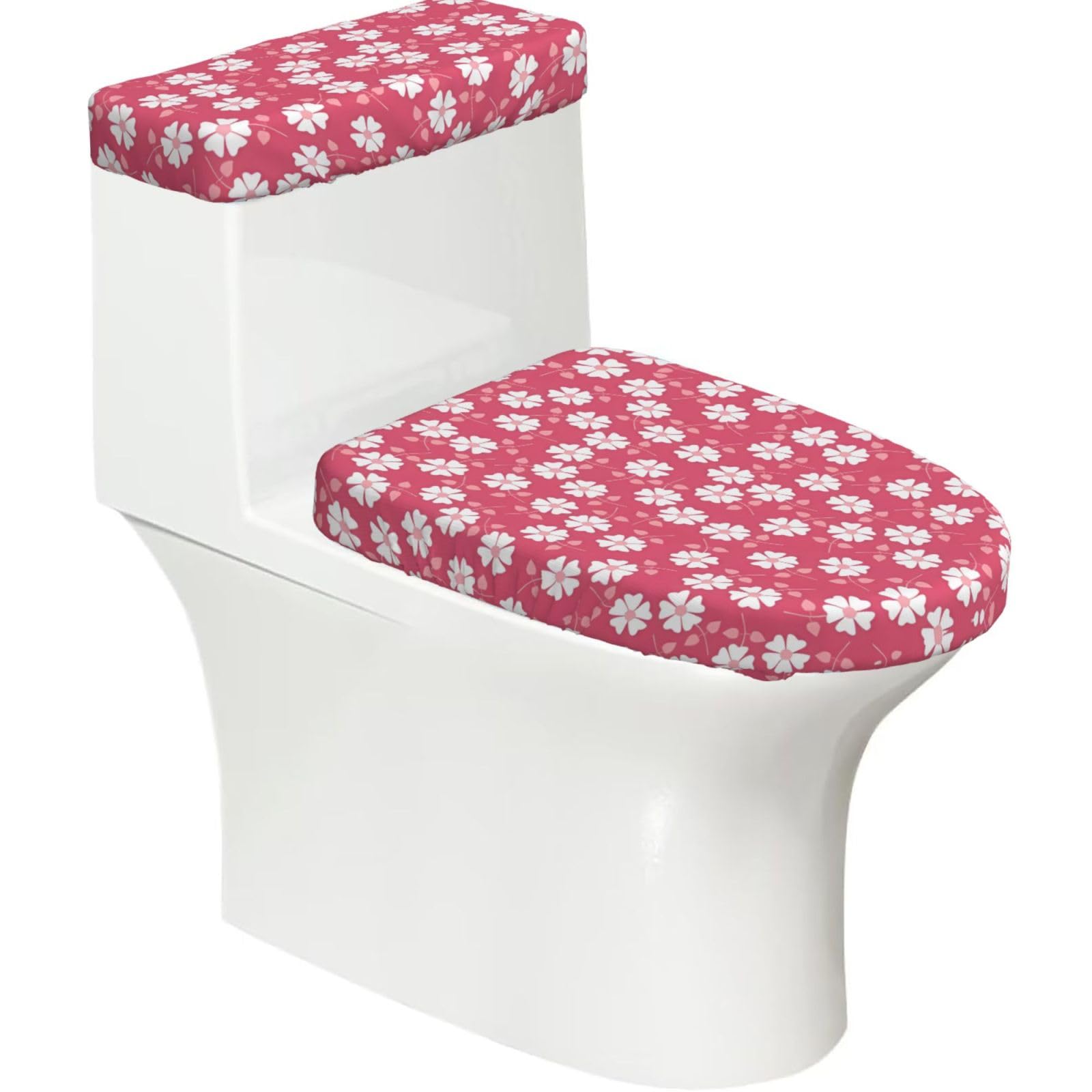 Mrowyc Black Flowers Texture Pink Printed Toilet Seat Set - Set Of 2 - Universal Toilet Seat Cover - Housewarming Birthday Christmas Gift