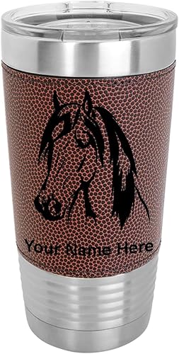 Vista 45 de LaserGram Vaso aislado al vacío de 20 onzas, cabeza de caballo 1, grabado personalizado incluido (cuero sintético, verde azulado)