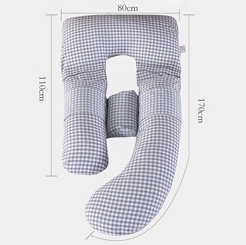 Miniatura 6 de XARONF Almohada de embarazo en forma de U, almohada de cuerpo completo con funda extraíble de algodón lavado, almohada de maternidad de cama