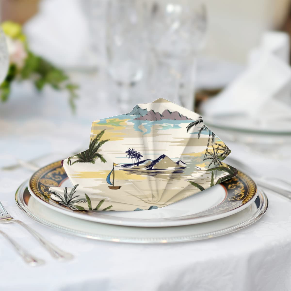 Lot De 6 Serviettes De Table En Coton, Made In France, CAMBRAI - Vert