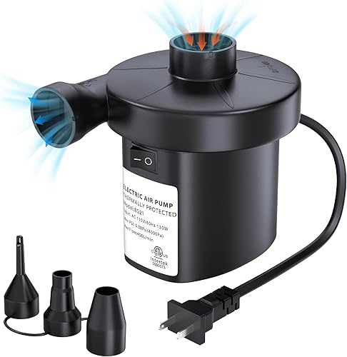 PULIDIKI Bomba de aire eléctrica para inflables, bomba de colchón de aire con 3 boquillas, inflador, bomba de aire rápida para colchones de aire,