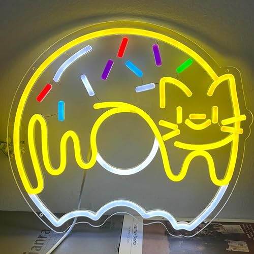 Miniatura 5 de Warmthwish Letrero de neón con forma de dona, decoración de pared, lindo donut gato, letrero de neón personalizado, letrero de donas dulces,