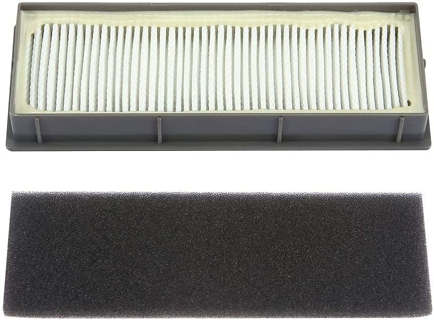 A new filter assembly, showing the pleated high-efficiency filter and the foam pre-filter.