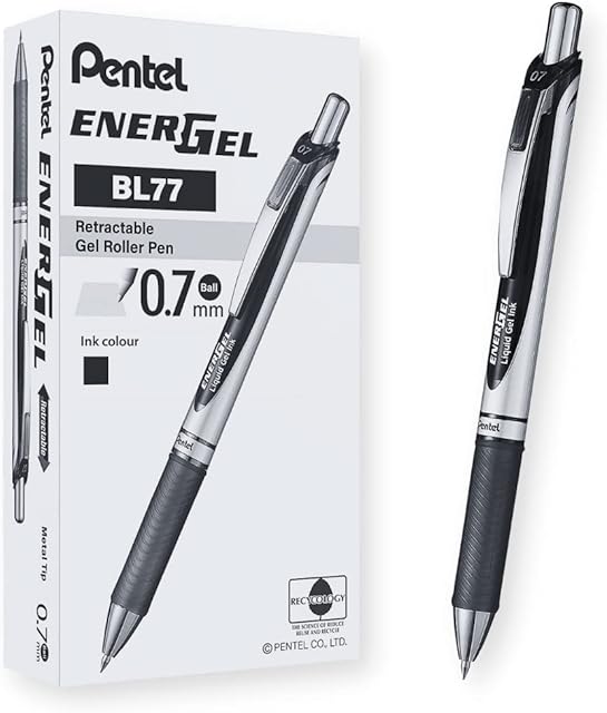 Pentel Energel XM Retractable Gel Pen with 0.7 mm Tip, Black, Pack of 12 (BL77-AO)