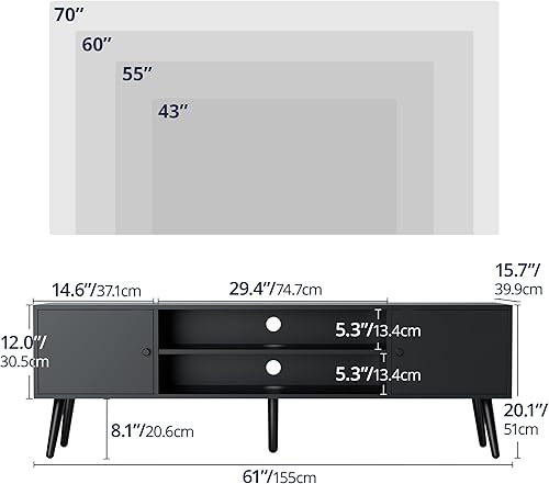 Miniatura 2 de Cozy Castle Moderno soporte de TV para TV de 5560 pulgadas, centro de entretenimiento con estante ajustable y armarios de almacenamiento, consola