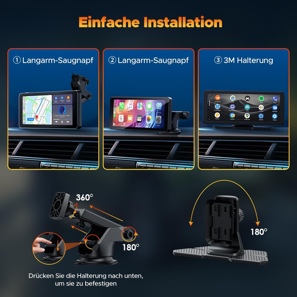 Three different installation methods for the Volam Carplay Screen