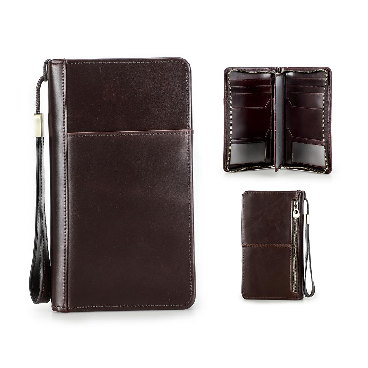 Contacts Hommes En Cuir Véritable Portefeuille Zipper Chéquier Titulaire Argent Billets Voyage Passeport Titulaire De La Carte Pochette Grande Capacité