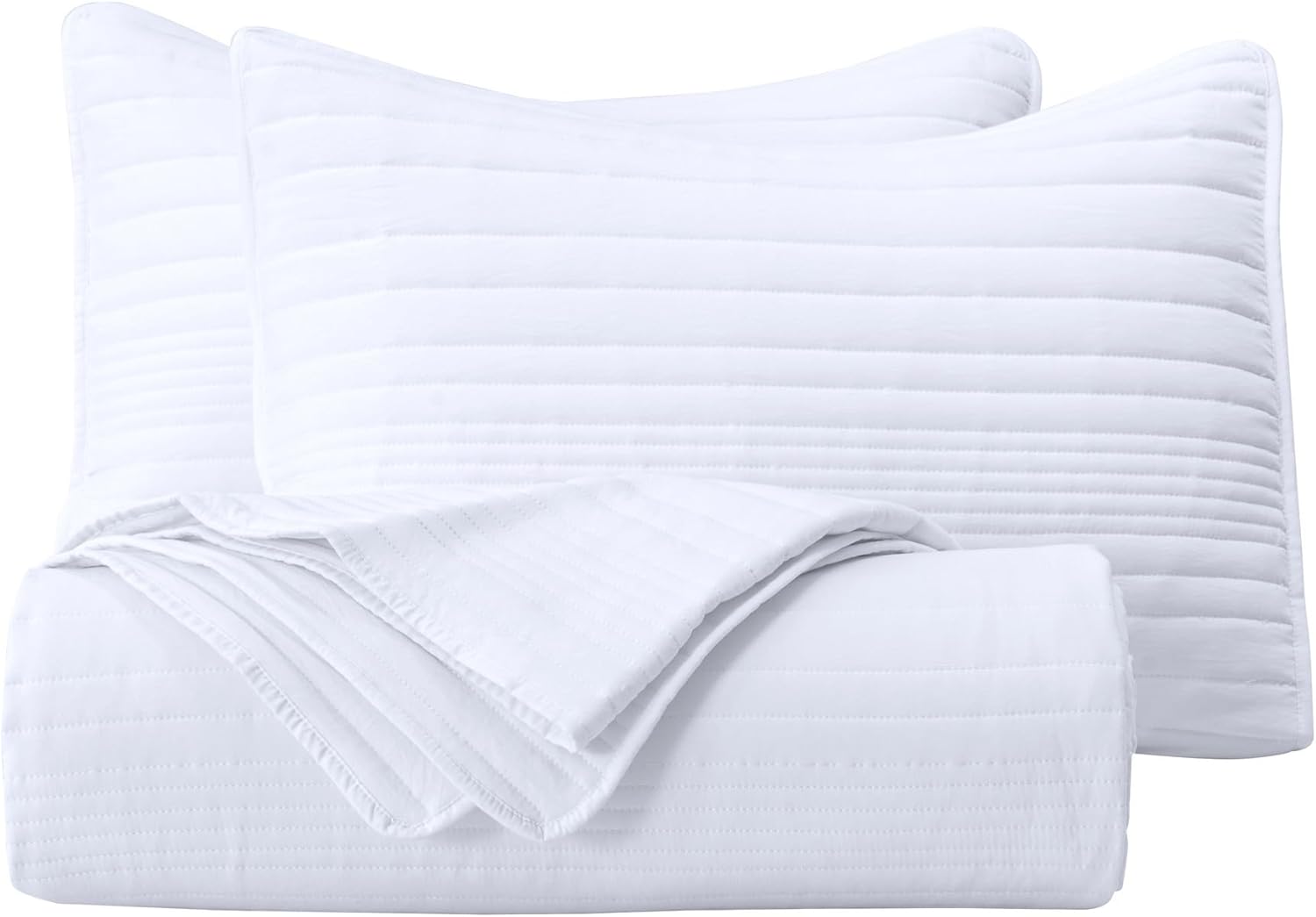 Market & Place Quilt Set Full Queen Size White | Lightweight Ultra Soft Microfiber Bedspread | 3 Piece Queen Coverlet for All Season | Parker Collection (F/Q, White) - Image 4