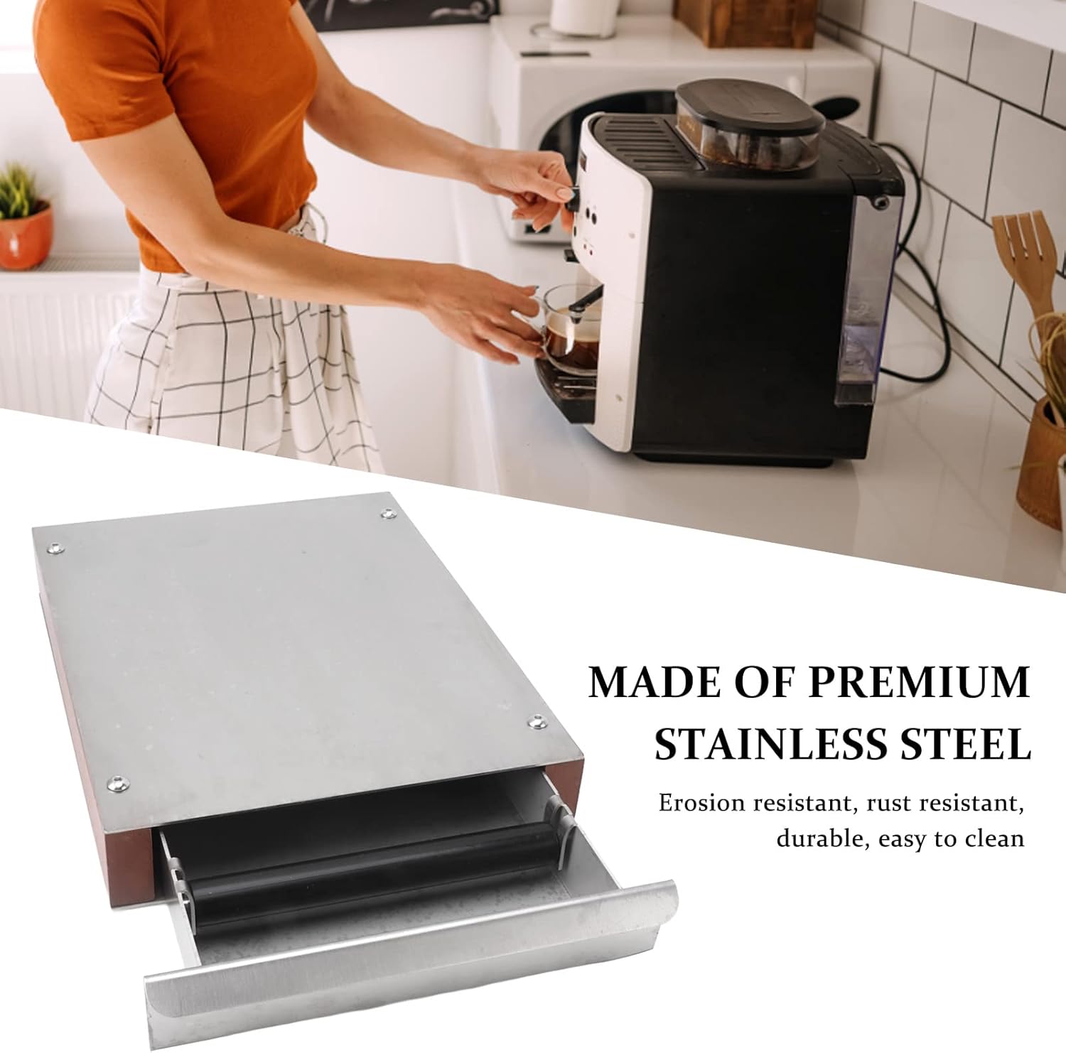 Coffee Knock Box Drawer Overweight Container Steel Coffee Machine Bin Stainless Household Dregs Bucket for Drawer Type Box (Stainless Steel Color)(Stainless Steel Color)