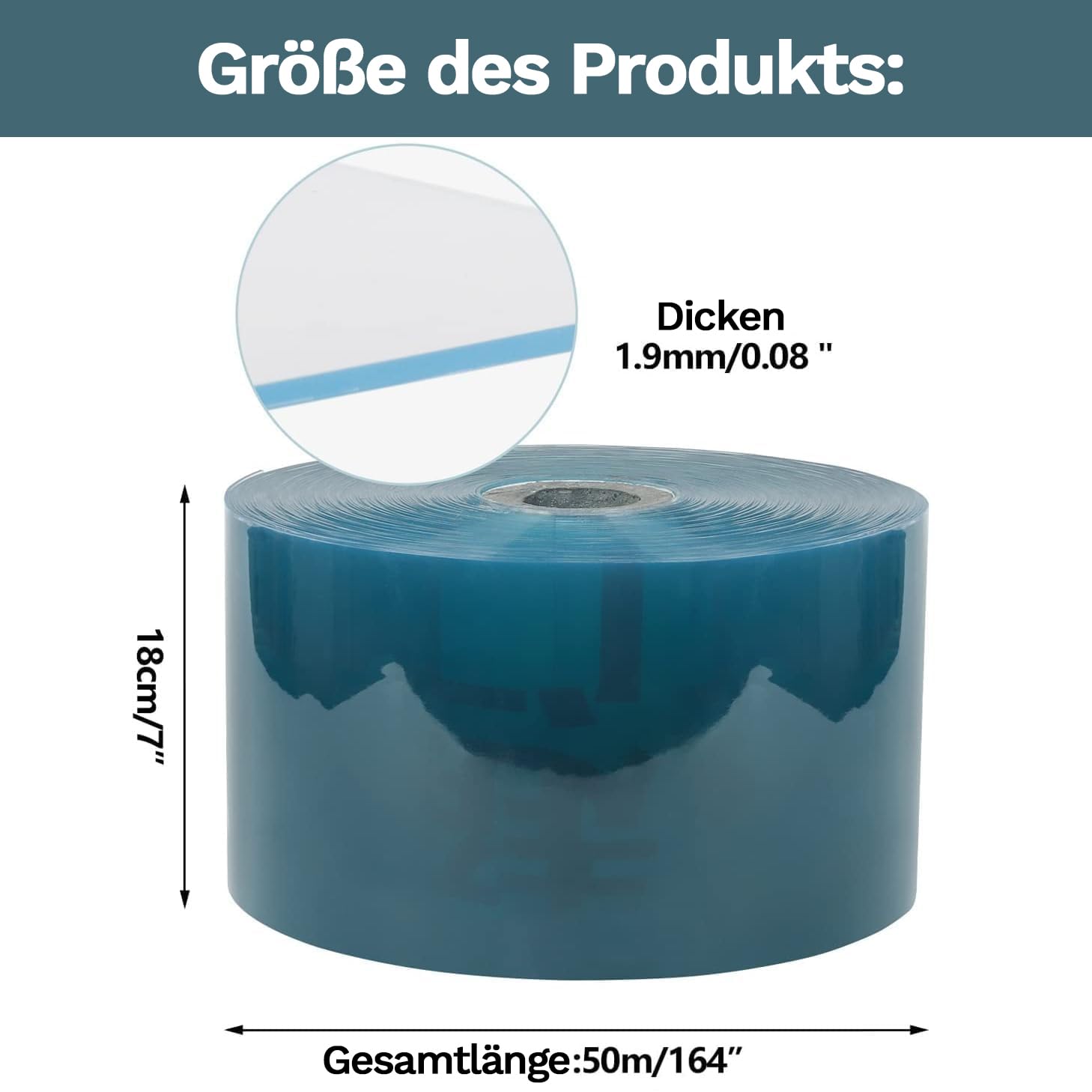 Tenda a strisce in PVC, 0,6 x 164 m, spessore 2 mm, trasparente, trasparente, resistente alle intemperie, in PVC, per animali domestici, 0,18 x 50 m