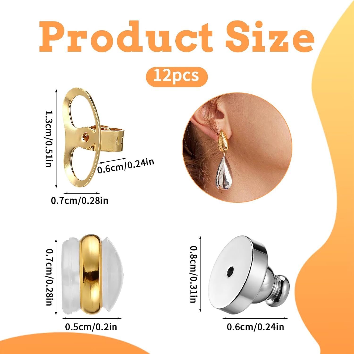 12 Pcs Earring Backs for Droopy Ears Adjustable Heavy Earrings Lifters Replacements Ear Supports Earlobe Large Earring Backings Tight Lifter Backers for Women Studs Earrings - Image 2