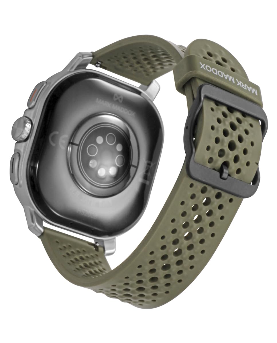 Mark Maddox Smart HS2008-80 – Smartwatch Unisex Verde Militar, Correa de Goma Transpirable con Hebilla, GPS en App, Llamadas Desde el Reloj, Control de Estrés y Ritmo Cardíaco, Colección Smart Now