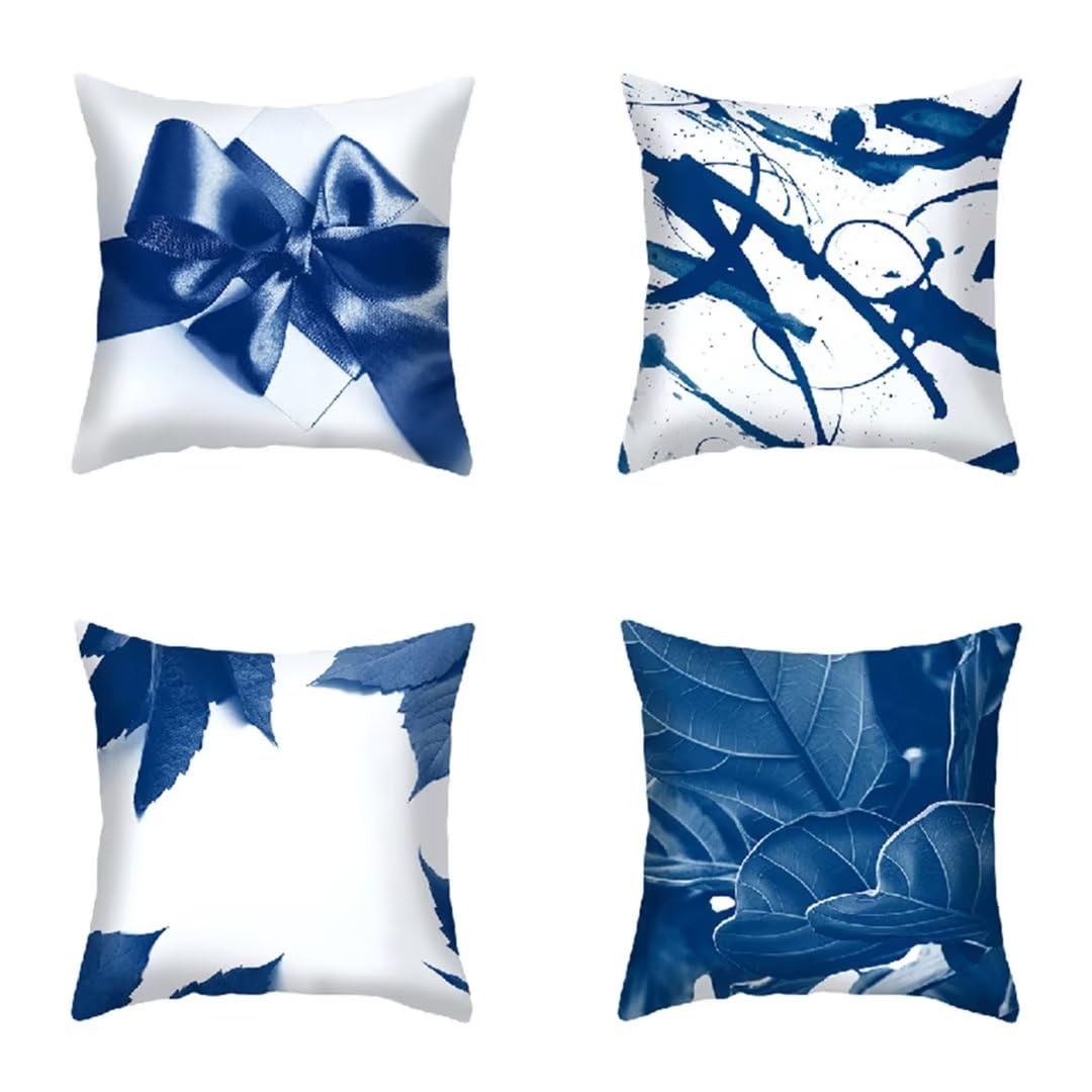 Federe Cuscini Divano 50x50cm Copricuscini Divano Set di 4, Lino Federa Cuscino per Divano, Cuscini Decorativi Divano, Quadrati Copricuscino per Divano Soggiorno Sedia Letto - Blu Moderno