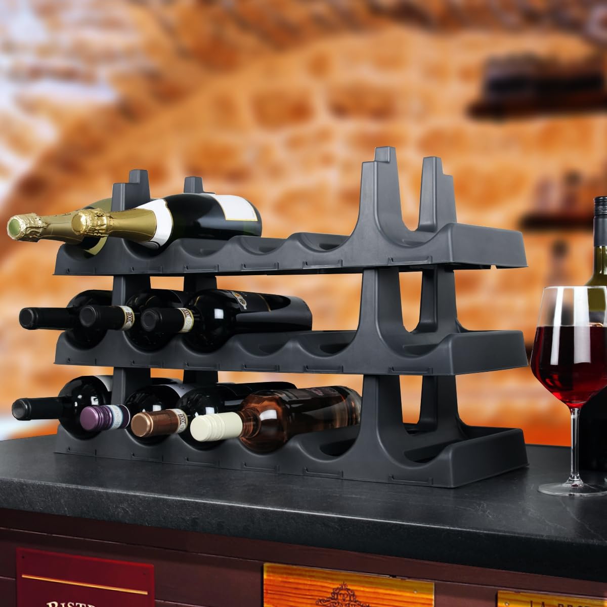 Stimo Flaschenregal für 18 Flaschen stapelbar Weinregal erweiterbar Kunststoff Getränkeaufbewahrung Weinlagerung (Für 18 Flaschen)