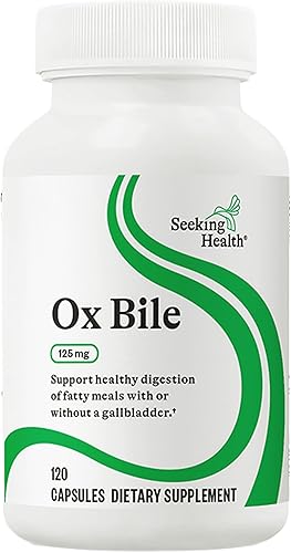 Seeking Health Ox Bile, 125 mg de suplemento de enzima digestiva, apoyo de la vesícula biliar, apoyo a la intolerancia de la histamina, cápsulas