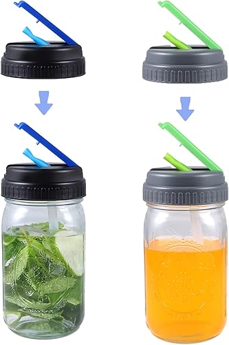 MIJAYENV Paquete de 2 tapas para tarros Mason de boca ancha con asa abatible, boquilla fácil de verter, sello hermético y a prueba de fugas, tapas