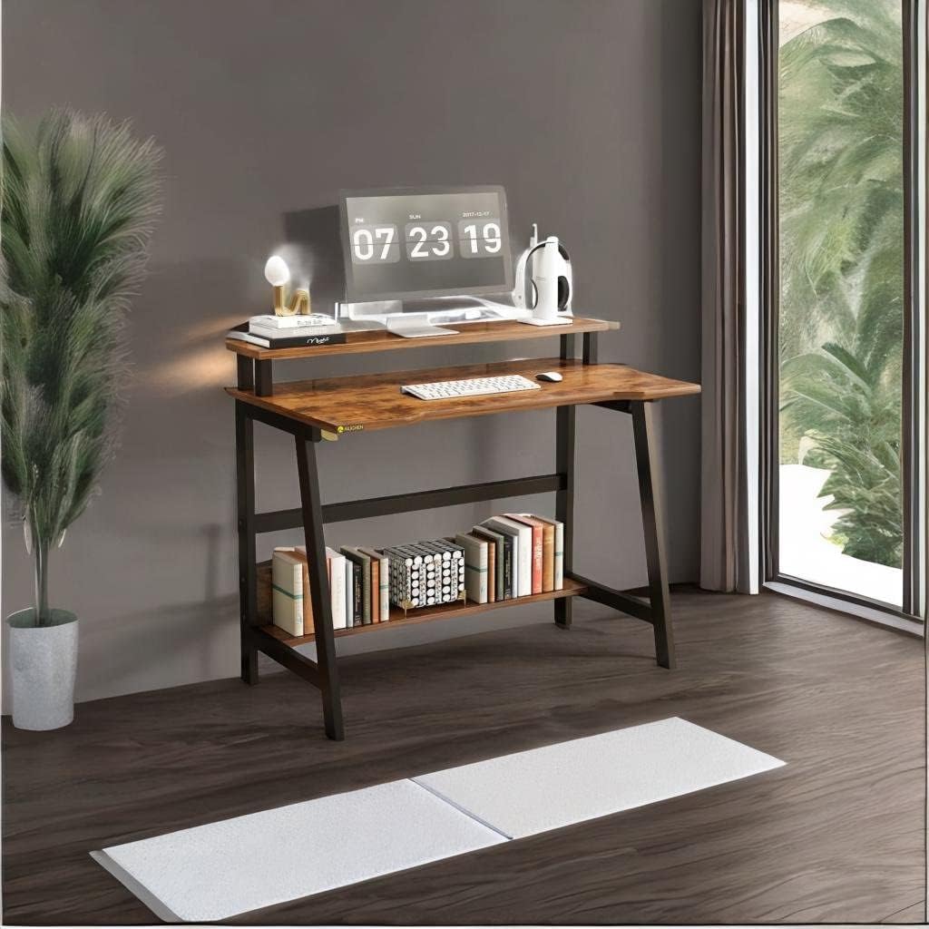 ALISENED Small Computer Desk，31.5 Inch Sturdy Writing Desk with Bookshelf Study Table Desk with Metal Legs Industrial Table with Monitor for Home Office for Small Space