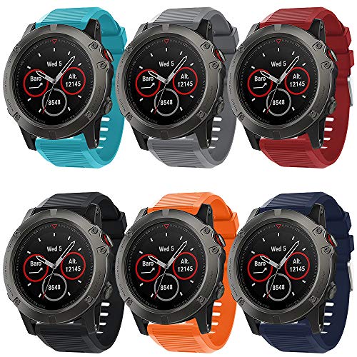 Supore Kompatibel Armband für Fenix 5X/Fenix 6X Sportuhr - Silikon Sportarmband Uhr Band Strap Ersatzarmband Uhrenarmband für Garmin Fenix 6X Pro/Fenix 6X Sapphire/Fenix 5X Plus Smartwatch (6set)