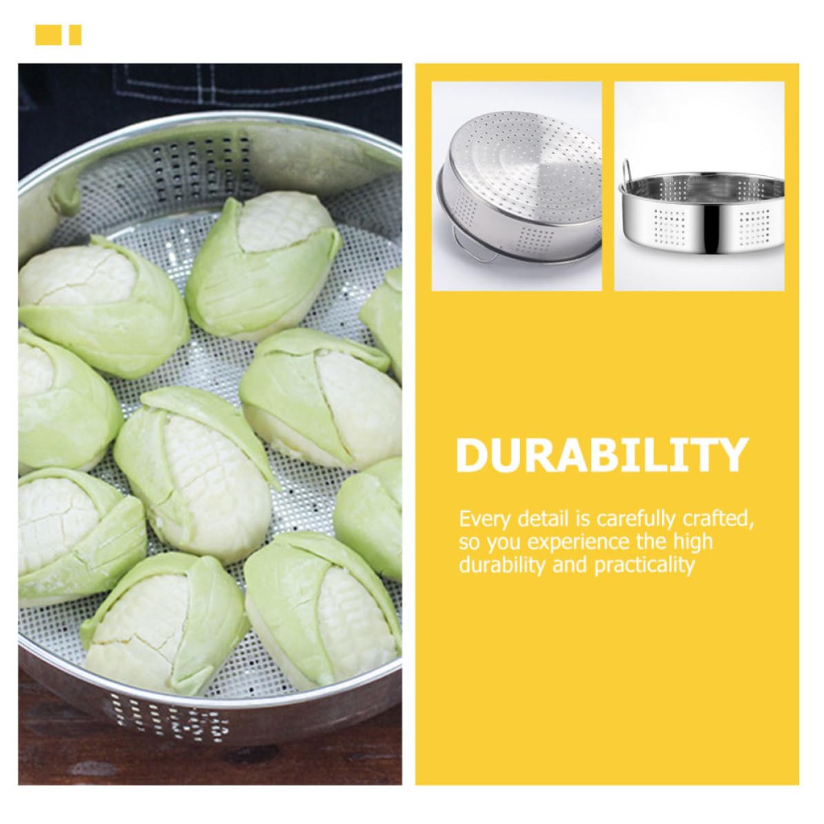 Cestelli per Cottura a Vapore in Acciaio Inox 2 Pezzi Manici, Resistenti e Facili da Pulire, per Cucina Domestica e Ristorante