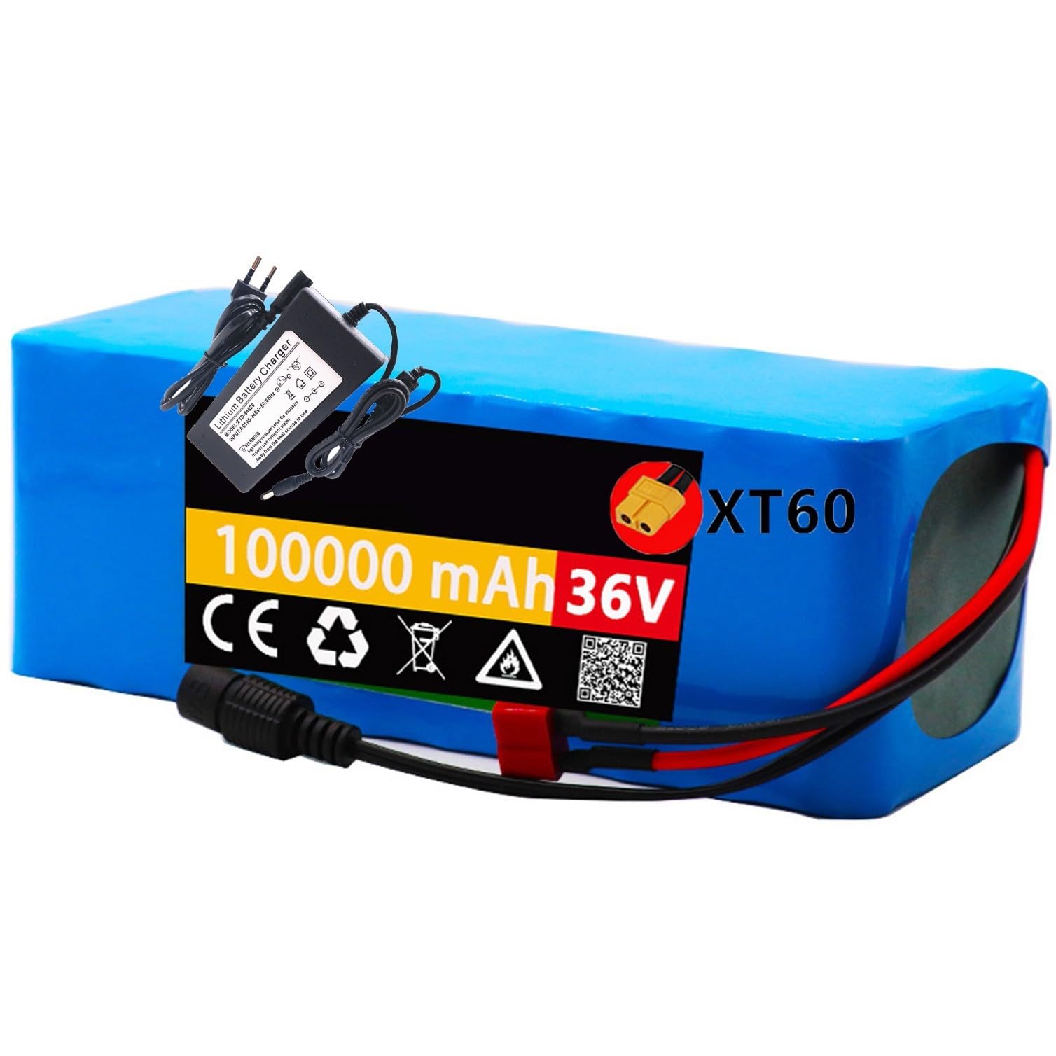 E-Bike Akku 36V 100Ah Elektrofahrra Lithium Batterie 36V 100AH wasserdichter PVC-Akku mit 42V Ladegerät eingebauter BMS für 36V 1000W~200W Motoren XT60/T