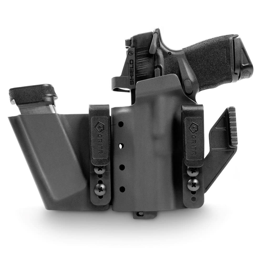 GRITR IWB Appendix Carry Kydex Right/Left Hand Gun Holster Compatible with Springfield Armory Hellcat with Magazine Holder, Open Bottom, Optic Cut, Adjustable Retention