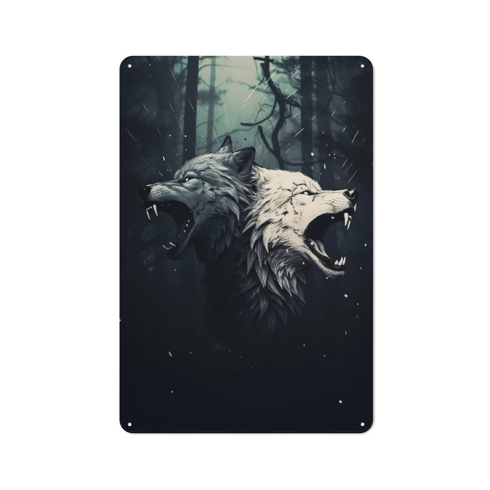 Tin Sign with Majestic Wolves Design 30x20cm, Creative Creative Space Decor for Home Office, Reading Corner Or Bedroom