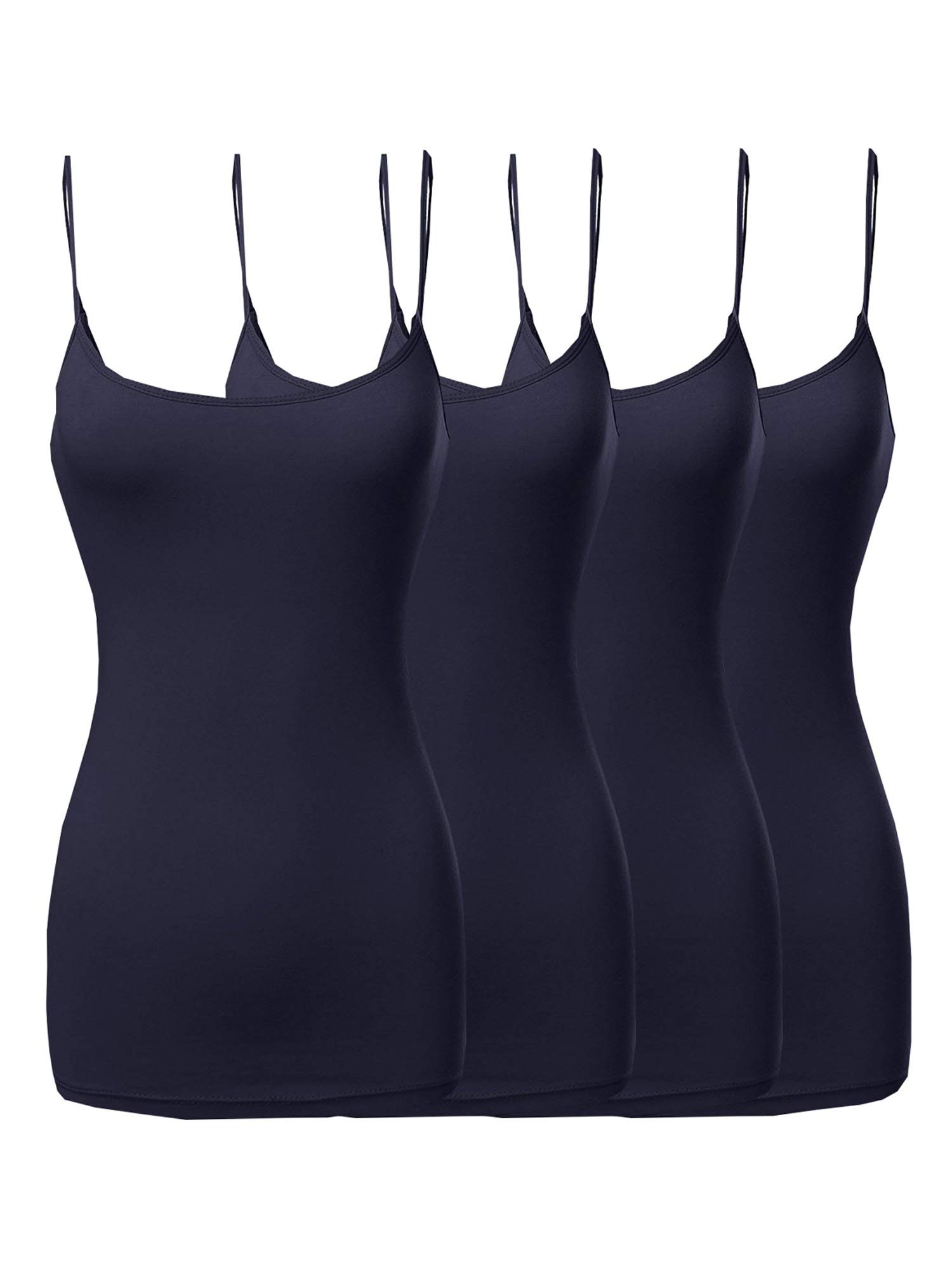The Lovely Womens Juniors Basic Solid Long Length Adjustable Spaghetti Strap Tank Top 4PK - Navy Navy Navy