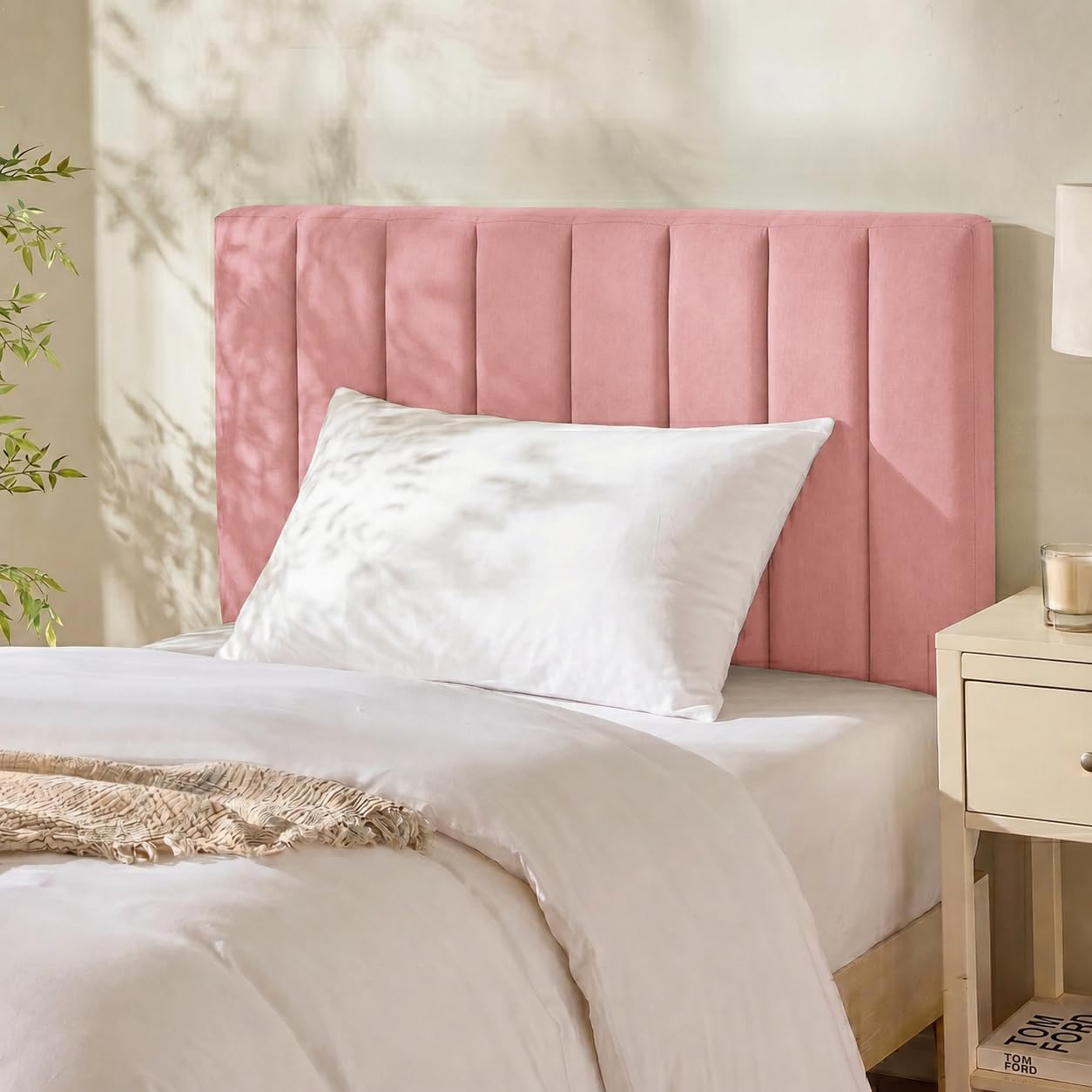 hm bedding Velvet Upholstered Headboard for Divan Beds – 20-Inch Lined Extra Padded Plush Headboard with Wooden Struts – Luxury Bedroom Furniture (Pink, King)