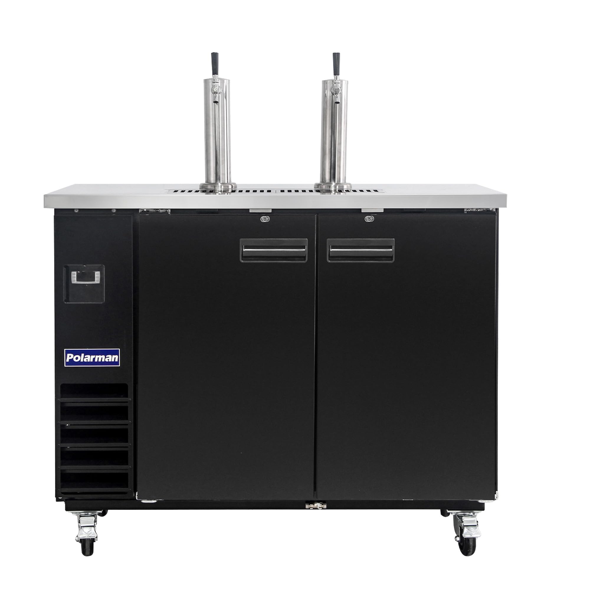 Polarman Commercial Beer Dispenser Two Single-tap Draft Kegerator 2 Door Keg Refrigerator for Bars and Restaurants 49” W Stainless Steel With 2 Coupler, 33°F- 41°F Temperature Control-Direct Draw